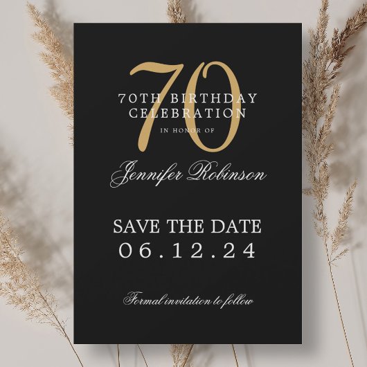 Invitation Gold Black 70th Birthday Enregistrer la date