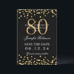 Invitation Gold Black 80th Birthday Enregistrer la date et le<br><div class="desc">Elégant design "70th Birthday Party" avec faux confettis de parties scintillant & détails texte. Facile à utiliser et facile à personnaliser. Commandez aujourd'hui !</div>