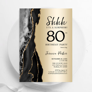 Invitation Gold Black Agate Surprise 80e anniversaire