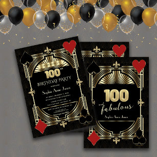 Invitation Gold Black Art Deco Casino Poker 100e anniversaire