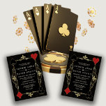 Invitation Gold Black Art Deco Casino Vegas Poker Mariage<br><div class="desc">Unique Casino Royale conception de carte à thème. Il présente une fleur de lis vintage, Hollywood des années 20, jouant à des costumes de cartes, sur motif or art déco. Des termes spéciaux sont utilisés comme dans le jeu de poker. Sur le dos faux or motif Art Déco, initiales. Utilisez...</div>