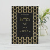Invitation Gold Black Art Déco Diamond Chic Retro Mariage (Debout devant)
