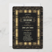 Invitation Gold Black Art Deco Gatsby 1920 Anniversaire (Devant)