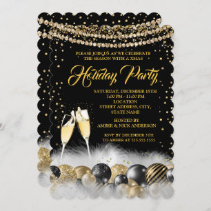 Invitation Gold Black Champagne Fête de Noël 2