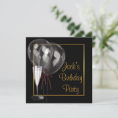 Invitation Gold Black Champagne Mans fête d'anniversaire (Debout devant)