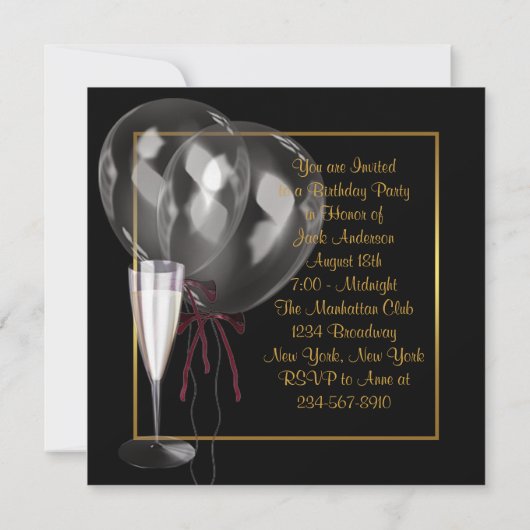 Invitation Gold Black Champagne Mans fête d'anniversaire (Dos)