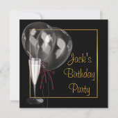 Invitation Gold Black Champagne Mans fête d'anniversaire (Devant)