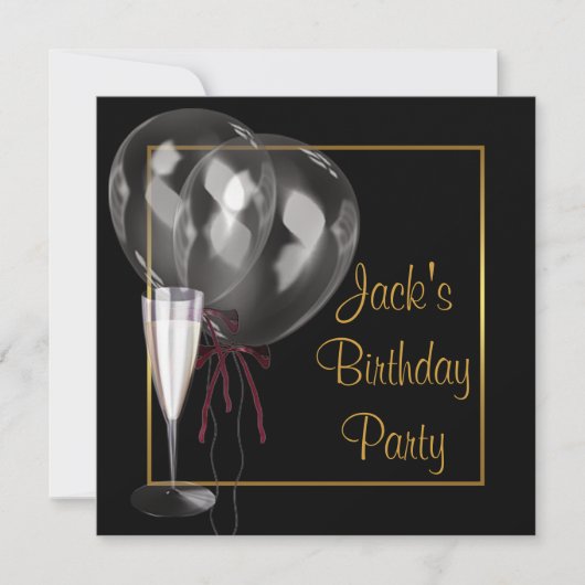 Invitation Gold Black Champagne Mans fête d'anniversaire (Devant)