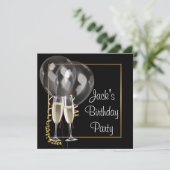Invitation Gold Black Champagne Mans fête d'anniversaire (Debout devant)