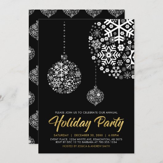 Invitation Gold & Black Chic Christmas Party (Devant / Derrière)