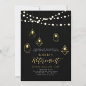 Invitation Gold & Black Chic String Lights Retraite (Devant)
