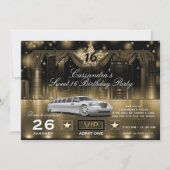 Invitation Gold Black City Night Lights Limo fête d'anniversa (Devant)