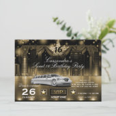 Invitation Gold Black City Night Lights Limo fête d'anniversa (Debout devant)