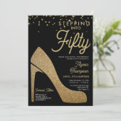 Invitation Gold Black Confetti Formal Surprise 50e anniversai (Debout devant)