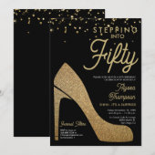 Invitation Gold Black Confetti Formal Surprise 50e anniversai (Devant / Derrière)