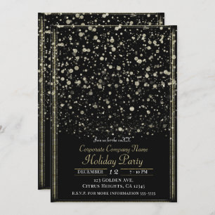 Invitation Gold & Black Confetti Splatt Fête de Vacances