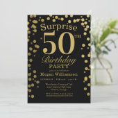 Invitation Gold Black Confetti Surprise 50e anniversaire (Debout devant)