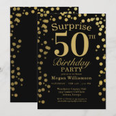 Invitation Gold Black Confetti Surprise 50e anniversaire (Devant / Derrière)