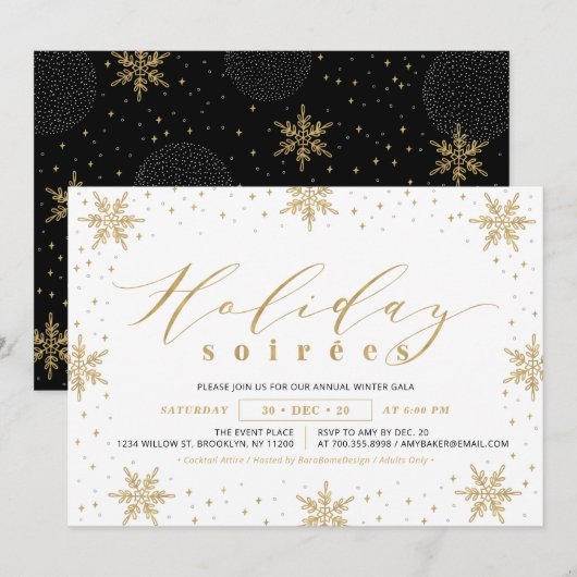 Invitation Gold & Black Corporate Holiday Soiree Party (Devant / Derrière)
