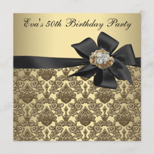 Invitation Gold Black Damask 50e anniversaire