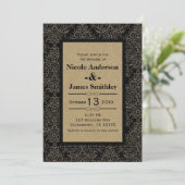 Invitation Gold & Black Damask Art Déco Glamor Chic Mariage (Debout devant)