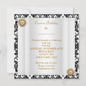 Invitation Gold Black Damask Blanc Élégante fête d'anniversai (Dos)