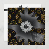 Invitation Gold Black Damask cadeau Classy 50e anniversaire (Devant / Derrière)
