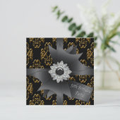 Invitation Gold Black Damask cadeau Classy 50e anniversaire (Debout devant)