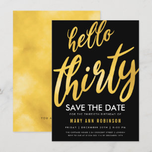 Invitation Gold Black Date de sauvegarde Trente anniversaire