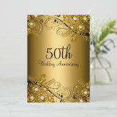 Invitation Gold Black Diamond Floral Swirl 50e Anniversaire (Debout devant)