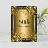 Invitation Gold Black Diamond Floral Swirl 50e Anniversaire (Debout devant)