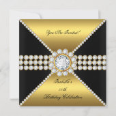 Invitation Gold Black Diamond Sophisticated Anniversaire Part (Devant)