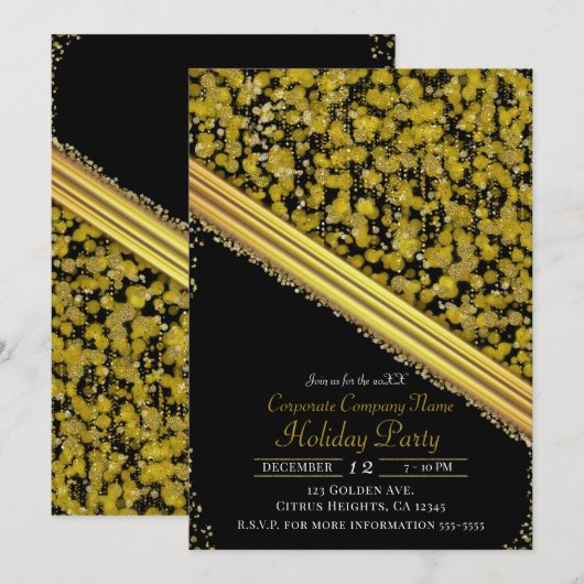 Invitation Gold & Black Elegant Glam Company Fête de vacances (Devant / Derrière)