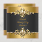 Invitation Gold Black élégante fête d'anniversaire Pearl (Devant / Derrière)