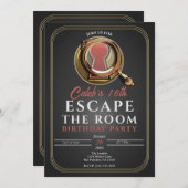 Invitation Gold & Black Escape Room Jeu Anniversaire (Devant / Derrière)