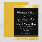 Invitation Gold Black Floral Aller à l'Invitation de la fête  (Devant / Derrière)