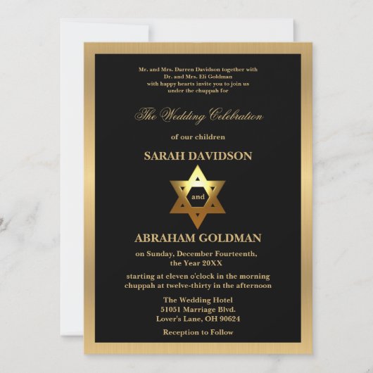 Invitation Gold Black Formal Traditional Jewish Wedding Invit (Devant)