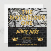 Invitation Gold Black Graffiti Couronne notoire UN anniversai (Devant / Derrière)