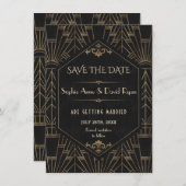 Invitation Gold Black Great Gatsby 20s Mariage Enregistrer la (Devant / Derrière)