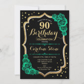 Invitation Gold Black Green Rose 90e anniversaire (Devant)