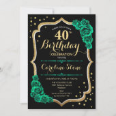 Invitation Gold Black Green Roses 40e anniversaire (Devant)