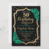 Invitation Gold Black Green Roses 50e anniversaire (Devant)