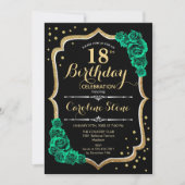 Invitation Gold Black Green Roses Élégant 18e anniversaire (Devant)