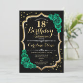 Invitation Gold Black Green Roses Élégant 18e anniversaire (Debout devant)