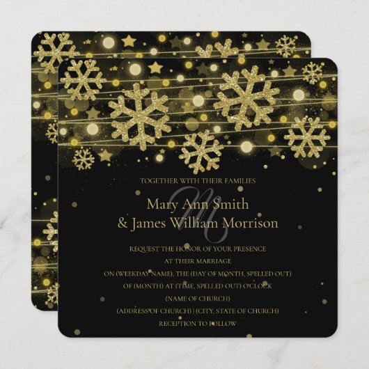 Invitation Gold & Black Holiday Wedding Enregistrer La Date (Devant / Derrière)