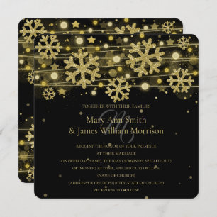 Invitation Gold & Black Holiday Wedding Enregistrer La Date