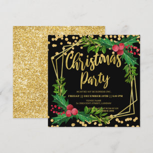 Invitation Gold Black Holly Frame Parties scintillant Noël En