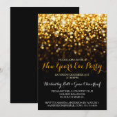Invitation Gold Black Hollywood Glam fête de la Saint-Sylvest (Devant / Derrière)