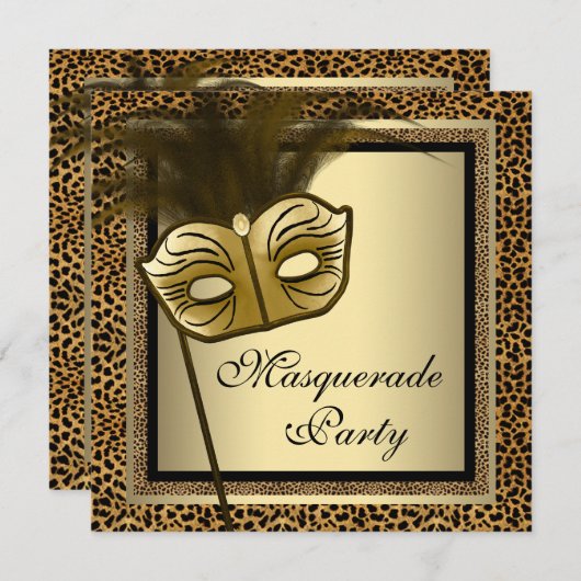 Invitation Gold Black Leopard Masquerade Party (Devant / Derrière)