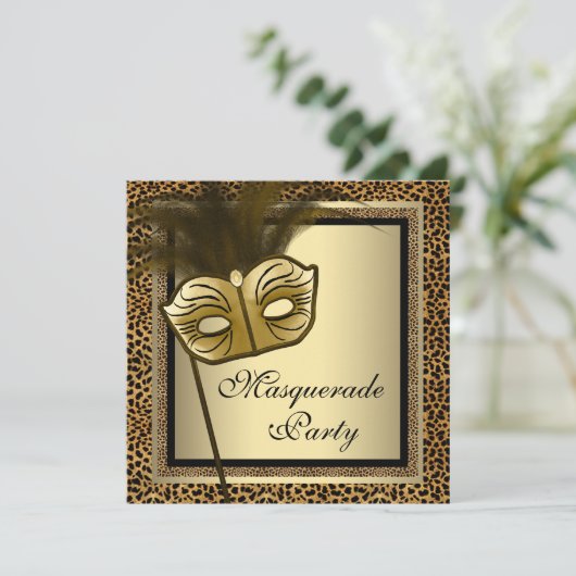 Invitation Gold Black Leopard Masquerade Party (Debout devant)